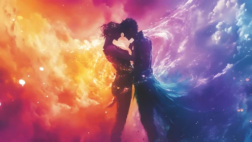 Chromatic Collision: Love Ablaze in Prismatic Infinity.