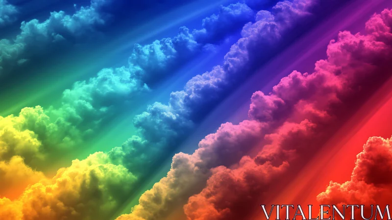 Rainbow cloud rivers drifting through a dream-bright sky.