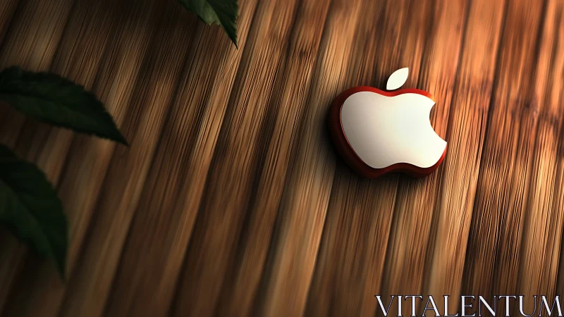 Apple's Crimson Badge Meets Organic Wood Dance.