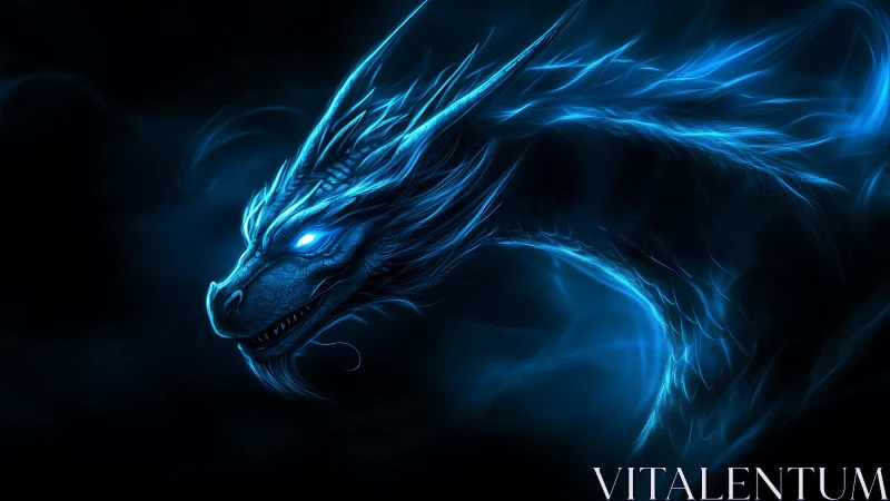Luminous blue dragon portrait with ethereal energy glow.