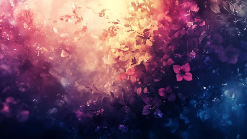 Radiant floral nebula blends golden, magenta, indigo light.
