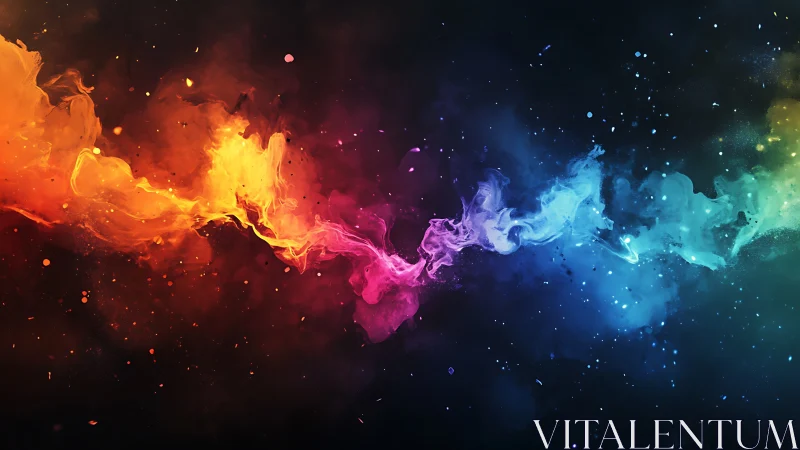 Chromatic nebula ribbon spans dark void in digital abstraction