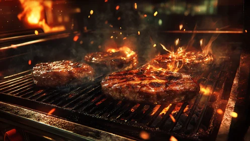 Smoky ember-kissed steaks crowned by dancing grillfire.