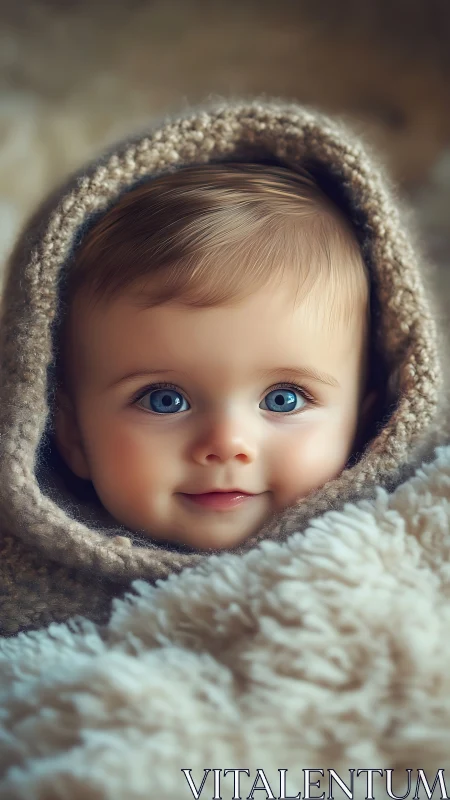 Infant Portrait with Wool Headwear and Neutral Backdrop