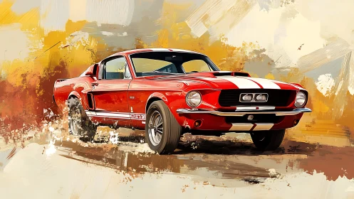 Digital painting muscle car profile with kinetic brushstroke field.