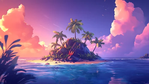 Tropical Island Sunset Over Phosphorescent Waters