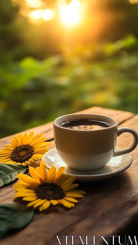 Sunrise lingers above coffee steam and patient sunflowers