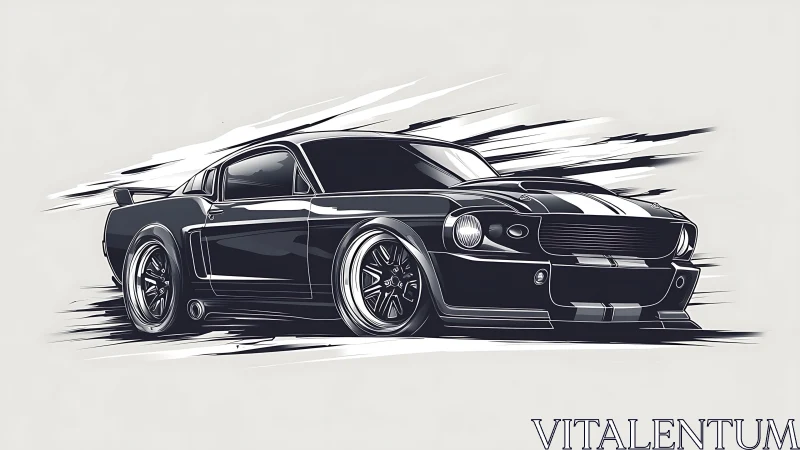 Muscle car in motion, sleek black lines and racing spirit.