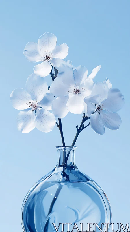 Delicate White Blossoms in Crystalline Blue Vase.