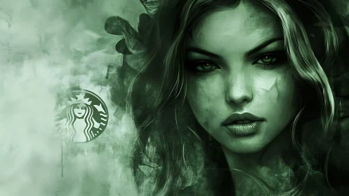 Enigmatic green muse emerging from a dreamy misty world.