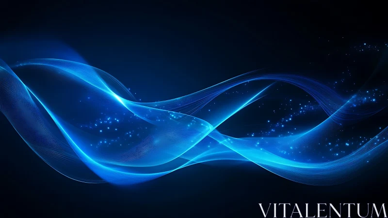 Blue light waves on dark background with particle glow.