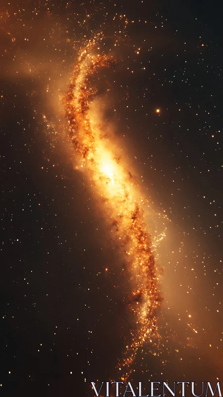 Curved golden nebula stretches through dense star field