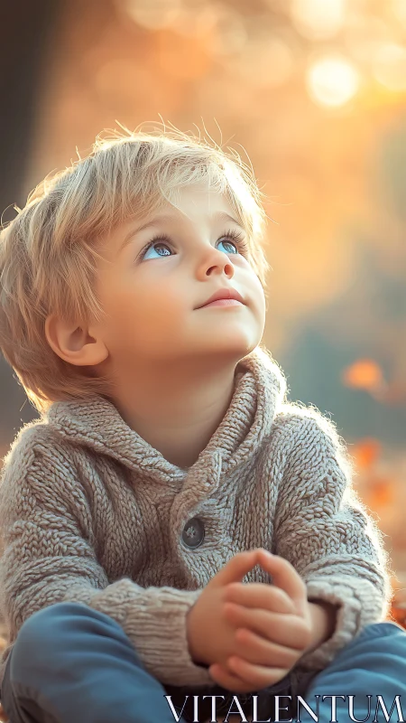 Young Child Gazing Skyward in Tender Moment.