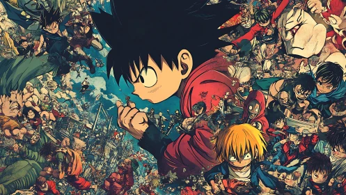Explosive anime heroes charge through a chaotic battle scene