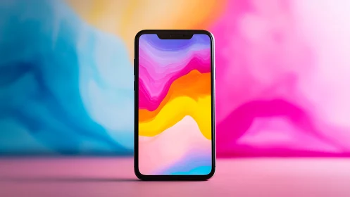 Smartphone with Colorful Gradient Wallpaper Display