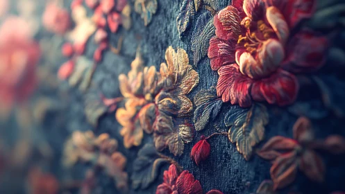 Ornamental Floral Embroidery on Dark Textured Fabric