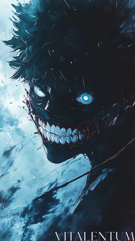 Glowing-eyed shadow figure with distorted predatory grin.