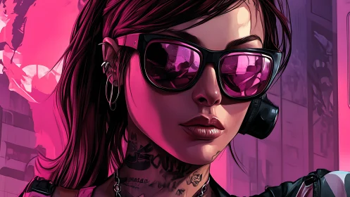 Cyberpunk portrait with magenta neon backlit visor composition.