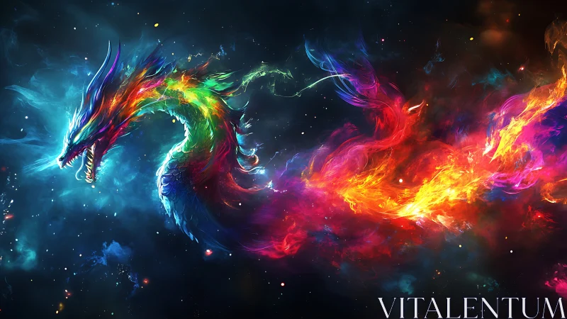 Radiant cosmic dragon swirling through vibrant stardust.
