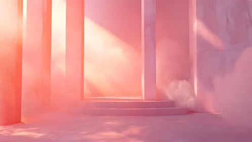 Dreamlike Pink Abstract Interior with Soft Light and Columns.