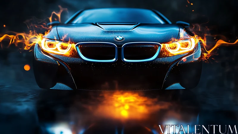 Fire kissed night racer stares back with molten neon glare