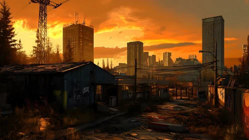 Golden hour glows gently over a quiet urban wasteland