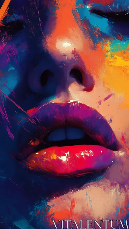 Close-up digital painting isolates colorful lips and nose