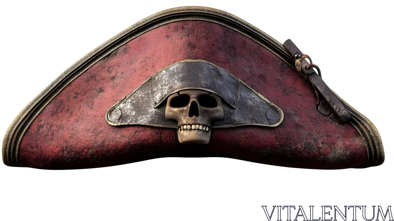 Weathered Pirate Tricorn Hat with Metallic Skull Emblem, Digital Art.