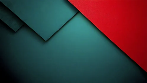 Diagonal red and teal paper layers on dark background.