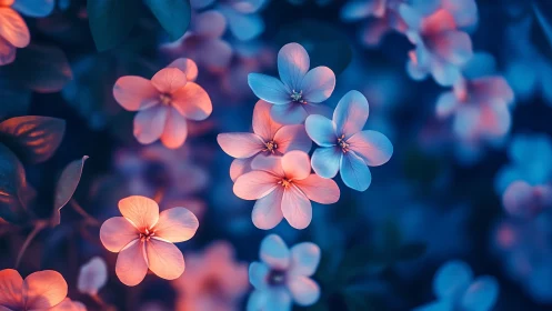Small flowers displaying gradient coloration from pink to blue tones
