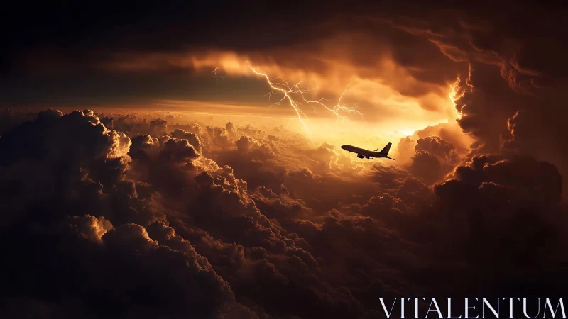 Jet carves a burning corridor through storm-lit thunderclouds
