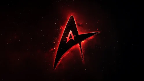 Red star emblem on dark cosmic background in profile.