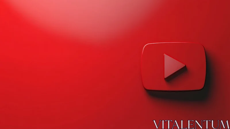 Monochromatic Red Play Icon 3D Rendering Against Solid Background