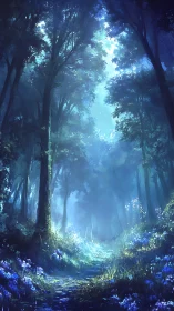 Enchanted Forest Path Glowing with Ethereal Light.