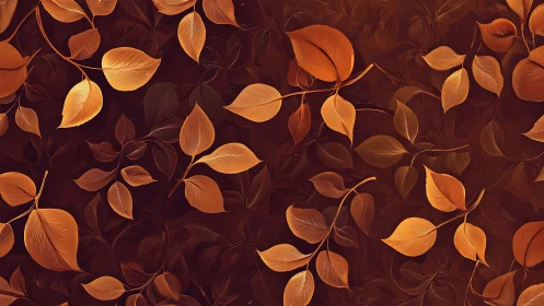 Golden autumn leaves pattern on deep burgundy ground.