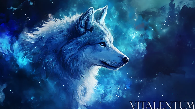 Starborn Frost Wolf drifting through a midnight nebula.