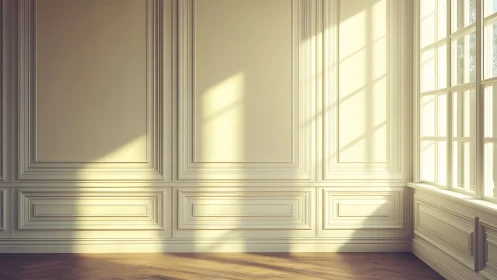 Sunlit wall paneling turns quiet corner into a soft stage