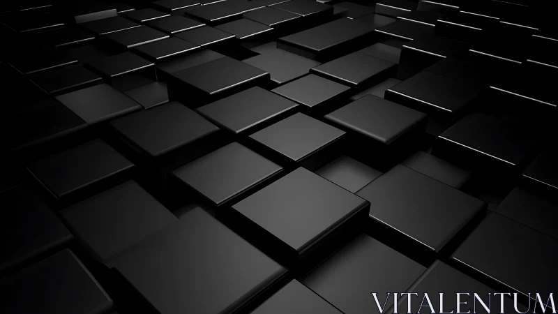 Black 3D square tiles form staggered reflective surface