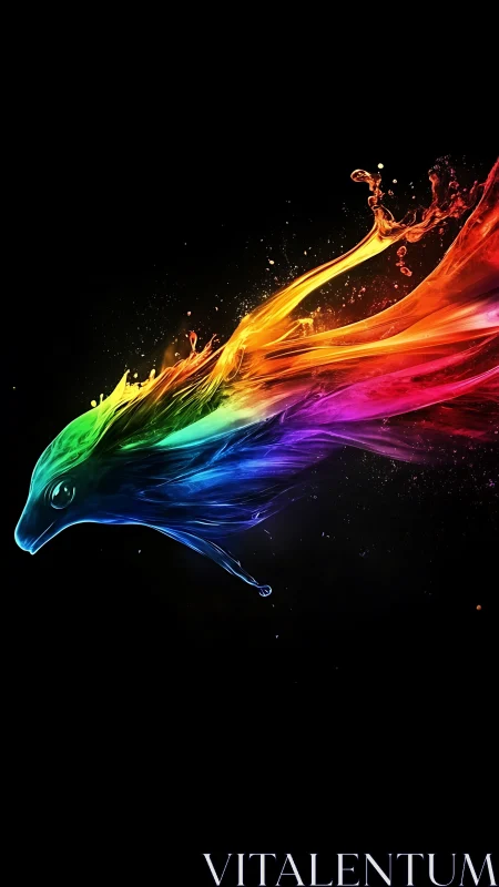 Chromatic liquid fox streaking across deep black void.