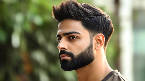 Sharp bearded portrait showcases modern urban confidence outdoors