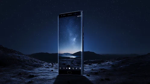 Starlit smartphone standing quietly in a dreamy nightscape.