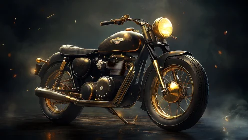 Photorealistic vintage motorcycle with cinematic rim lighting.