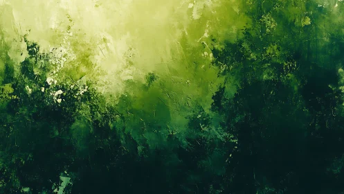 Green tonal abstract landscape with layered textured fields.