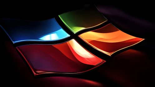 Vibrant 3D Windows Logo on Dark Abstract Background.