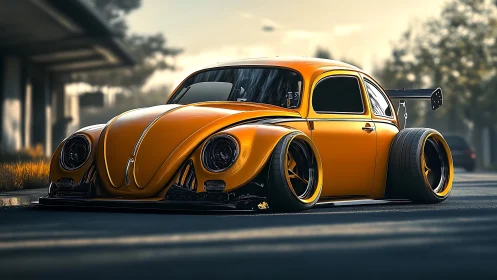 Retro beetle restomod slams low with extreme widebody stance.