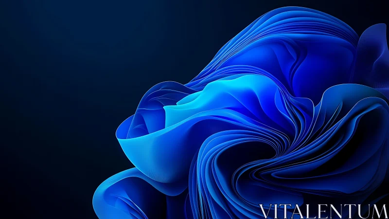 3D folded blue ribbons in fluid abstract structural bloom.