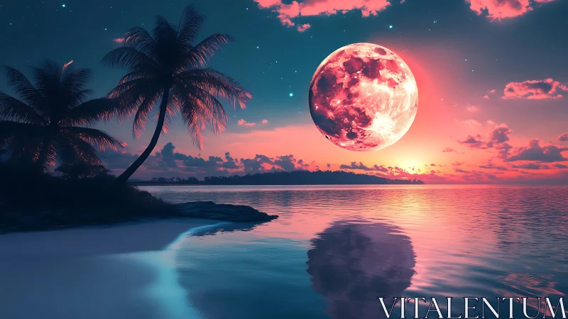 Moonrise Serenade Over Neon Tides And Whispering Palms.