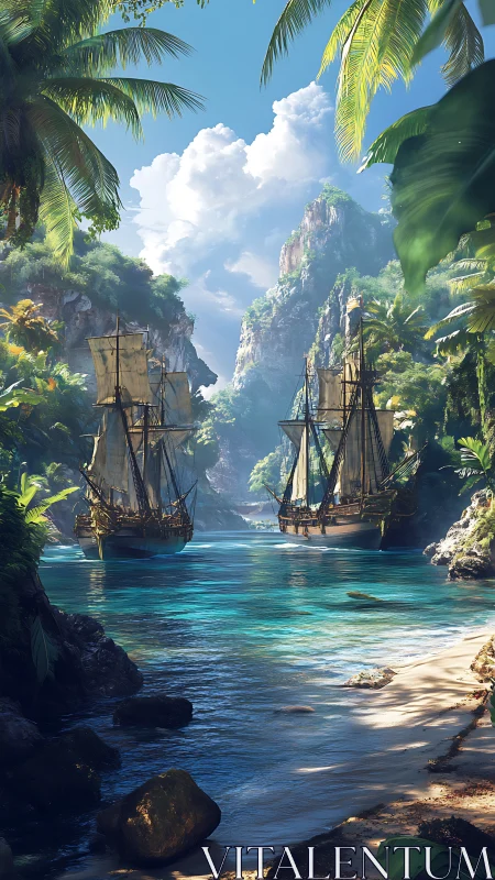 Galleons Drift Through Emerald Gorge Under Crystalline Skies.