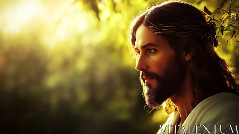 Side profile of robed man with crown in soft backlighting