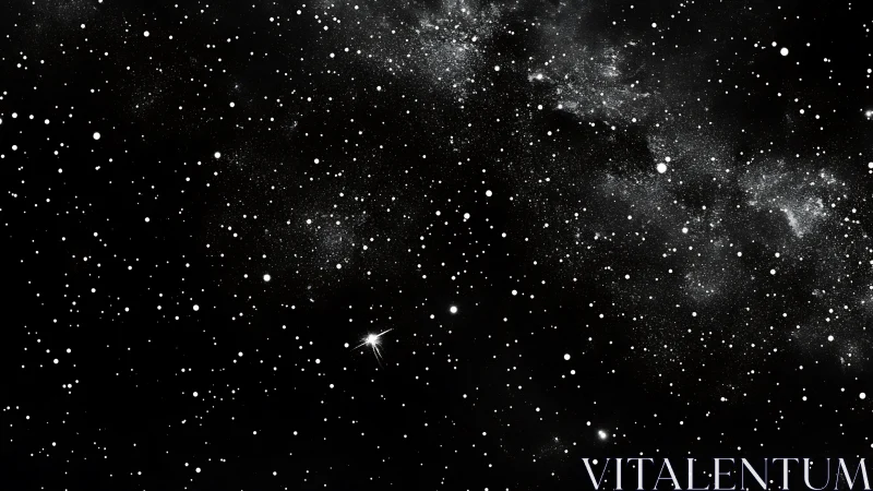 Dense starfield with bright central star and dust bands.